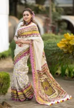 Women's Half Silk Saree with Screen Print Work, No Blouse Piece