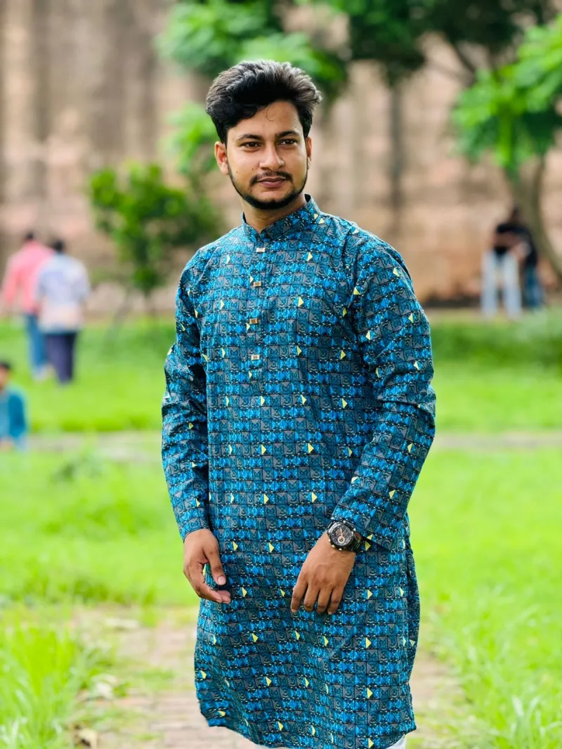Men's Snap Button Cotton Print Panjabi, Sizes 40 to 44