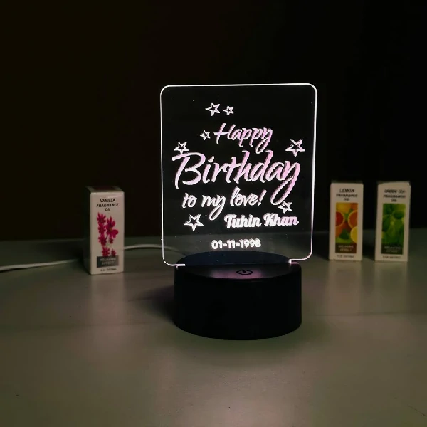 Customizable Happy Birthday Design Acrylic Multicolor Night Lamp – WHITE