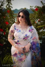 ব্লাউজ পিসসহ চান্দেরি সিল্ক ফ্লোরাল প্রিন্ট শাড়ি, 5 রং