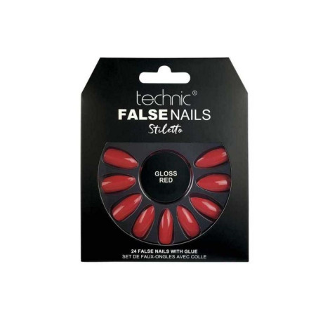 Technic Stiletto ফলস নেইল 24 পিস, গ্লু সহ - Gloss Red
