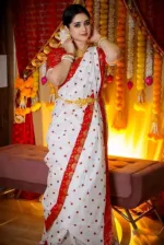 Women's White and Red Half Silk Saree for Pohela Boishakh