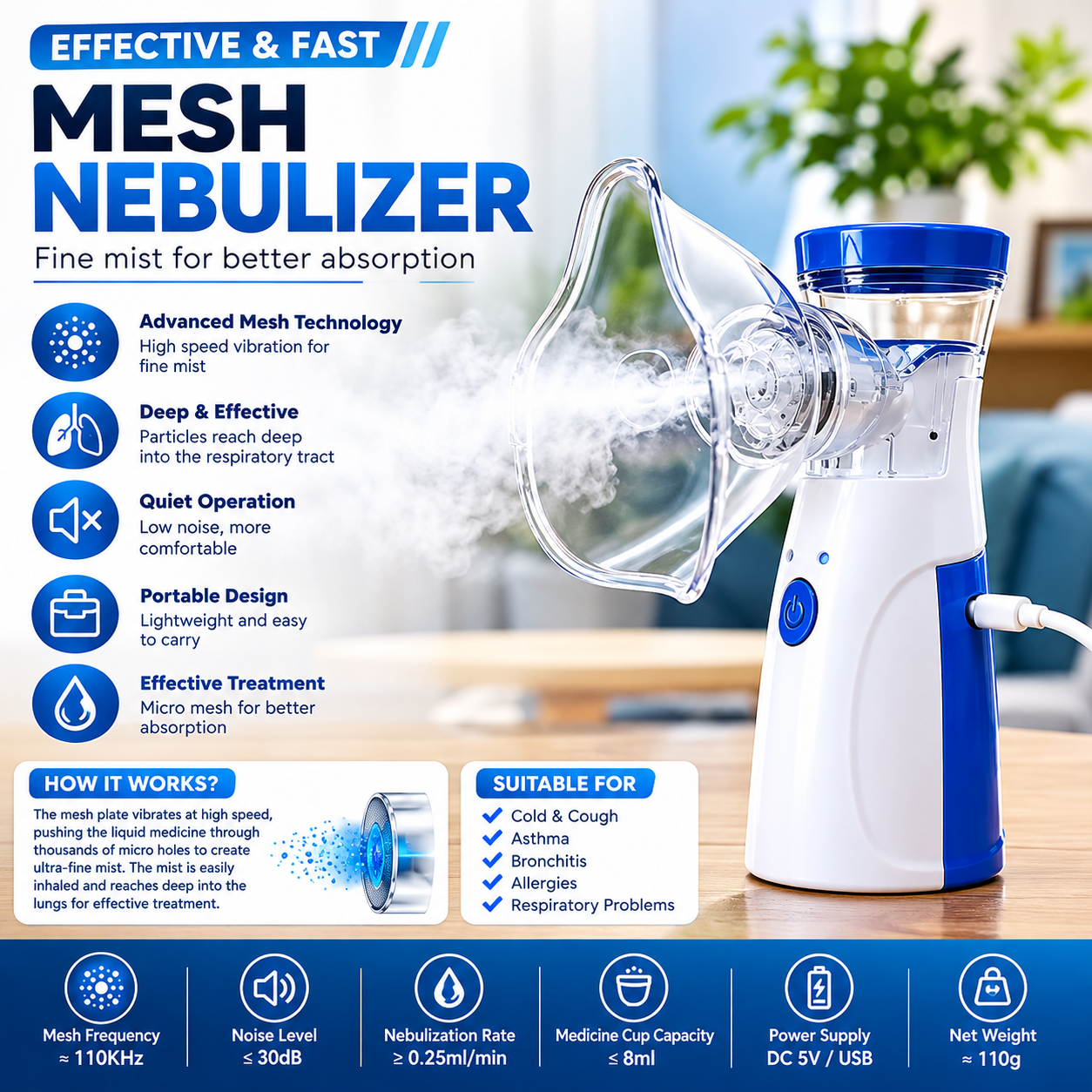 Portable Mesh Nebulizer – JSL-W302