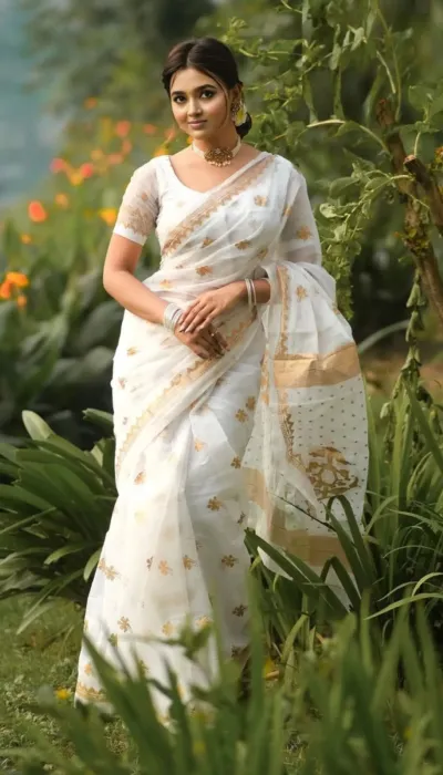প্রতিদিনের জন্য হালকা সেমি মসলিন শাড়ি, 14 হাত