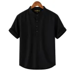 Men's Short Sleeve Oxford Cotton Katua with Band Collar, M to XXL
