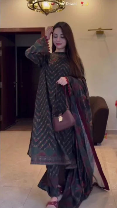 Readymade Digital Print Three Piece with Georgette Orna and Lace