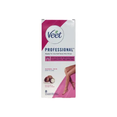 Veet Professional রেডি টু ইউজ হাফ বডি ওয়াক্স স্ট্রিপ, Shea Butter & Acai Berry সেন্ট, 8 পিস
