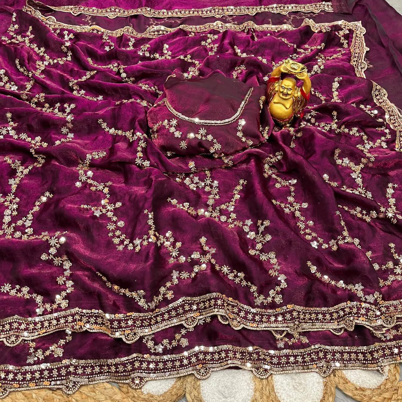 Silk Saree with Sequin Embroidery for Occasions, Over 12 Haath