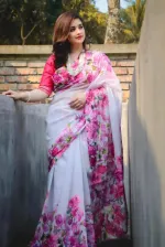 Chanduri Silk Digital Print Saree with Blouse Piece, 6 Colours