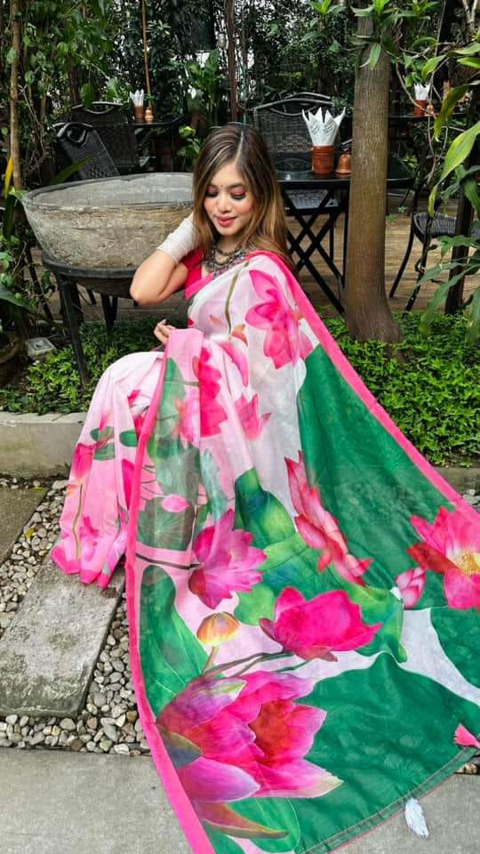 Chanderi Silk Digital Print Saree, 6 Colours