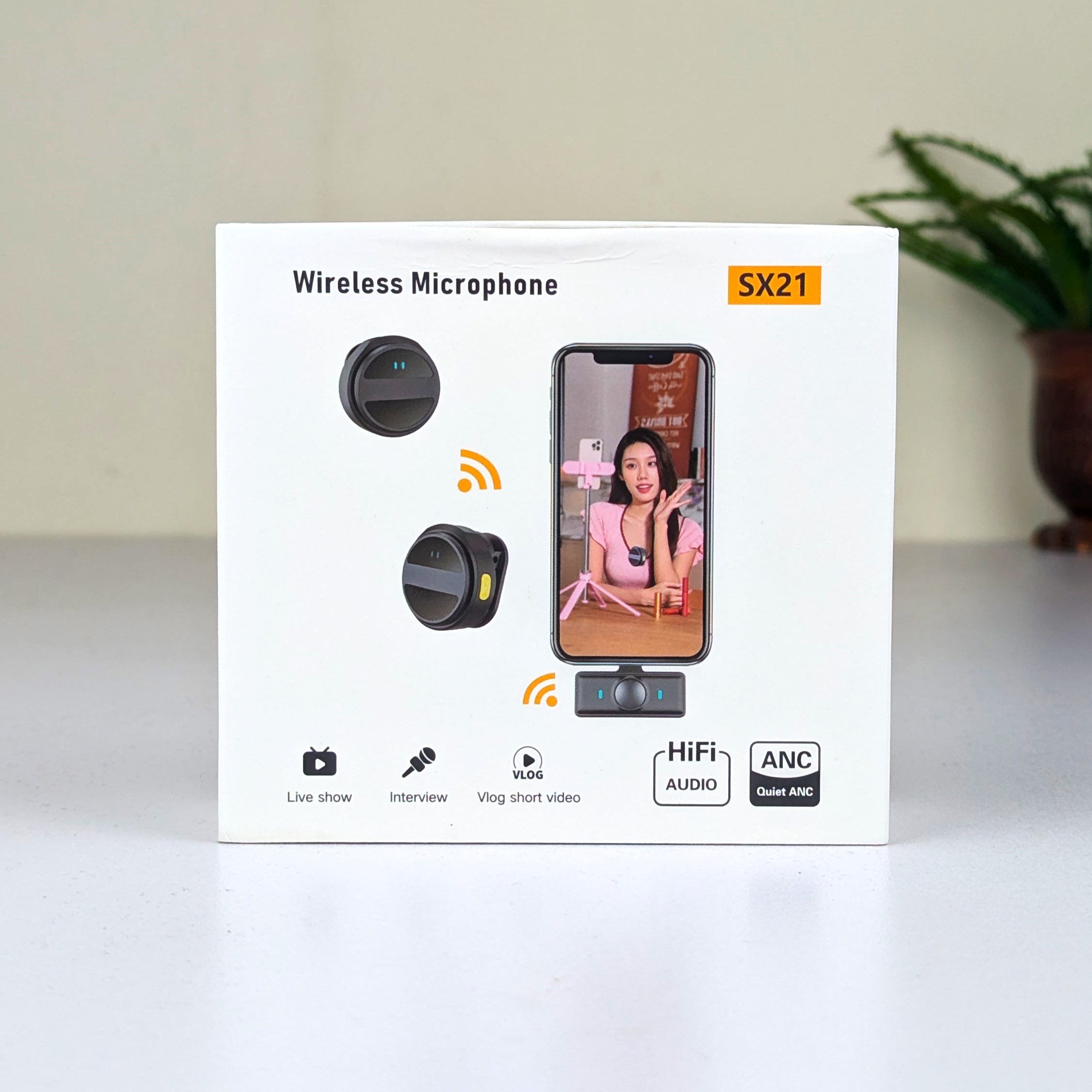 SX21-New 2-in-1 ওয়্যারলেস ল্যাভালিয়ার মাইক্রোফোন – ডুয়াল মাইক