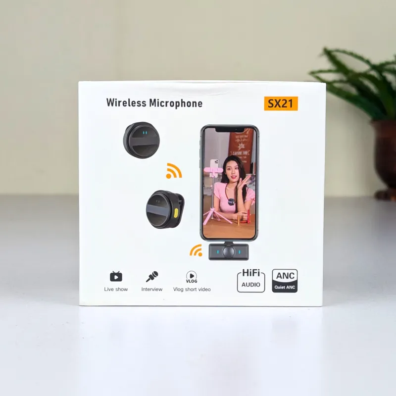SX21-New 2-in-1 ওয়্যারলেস ল্যাভালিয়ার মাইক্রোফোন – ডুয়াল মাইক