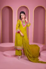 Women's Readymade Georgette Three Piece, Dollar Work, 46 Inch Kameez