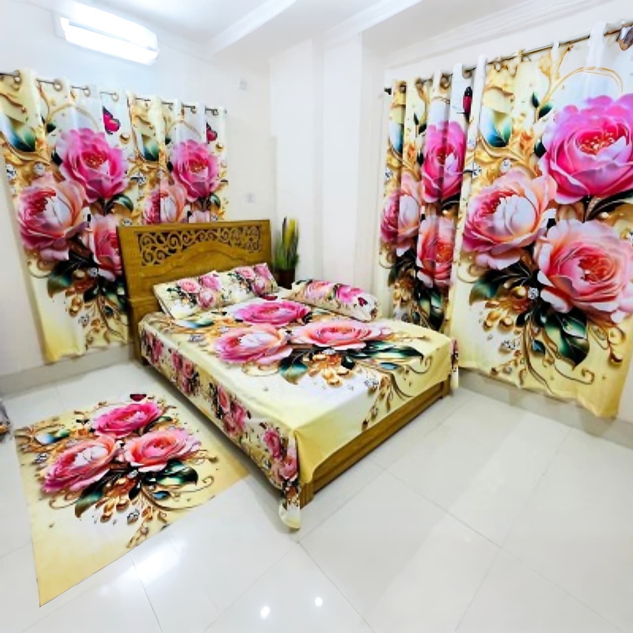 কিং সাইজ ওয়াটারপ্রুফ বেড শিট 3D ডিজাইন (7.8ft/6.8ft)