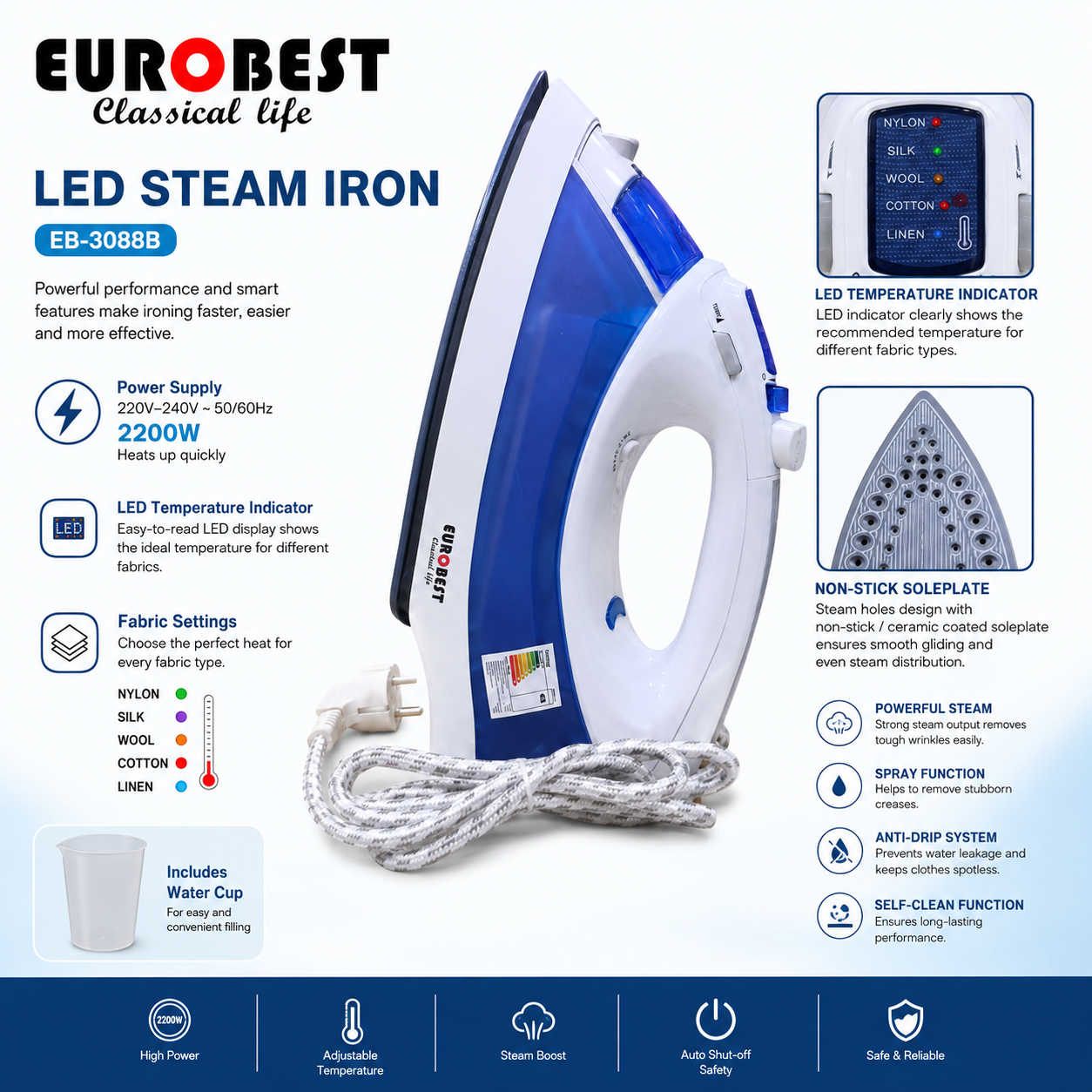 EUROBEST LED স্টিম আয়রন 2200W
