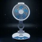 ZT রিচার্জেবল ফোল্ডিং ডেস্ক ফ্যান, LED লাইটসহ