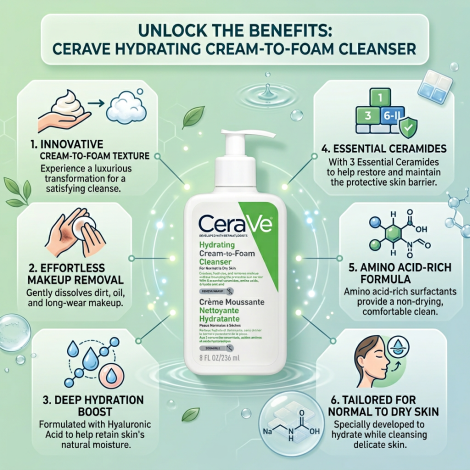 CeraVe হাইড্রেটিং ক্রিম-টু-ফোম ক্লিনজার 236ml