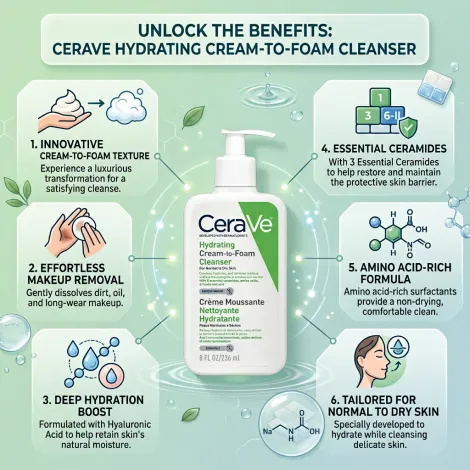 CeraVe হাইড্রেটিং ক্রিম-টু-ফোম ক্লিনজার 236ml
