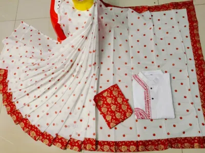 পূজার কাপল ড্রেস, রেশম সিল্ক শাড়ি ও ধুপিয়ান সিল্ক পাঞ্জাবি