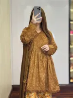 Cotton Afsan Print Three Piece with Embroidered Salwar, 3 Colours