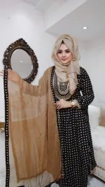 Linen Naira Cut Three Piece with Piped Georgette Orna, 36 Inch Salwar