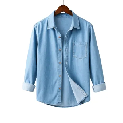 Men's Denim Long Sleeve Shirt with Single Pocket, Regular Fit
