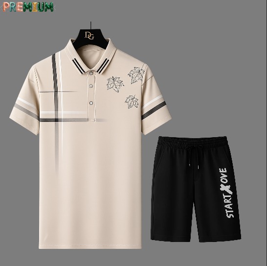 Men's Pure Cotton Polo Shirt and Half Pant Combo, 200 GSM