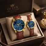 OLEVS লেদার স্ট্র্যাপ কাপল ঘড়ি