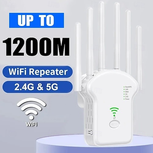 1200Mbps Wireless WiFi Router Dual-Band 2.4G 5G WiFi Extender 6 Antenna Network Amplifier WPS WiFi Signal
