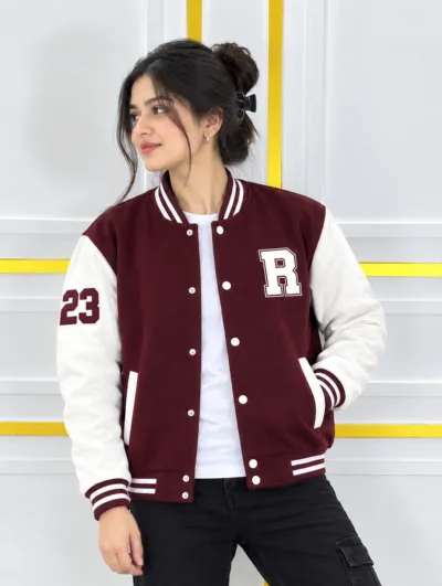 Brushed Cotton Varsity Jacket for Men and Women, Sizes M to XL