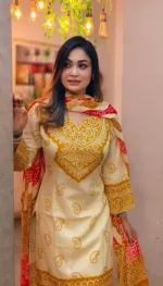 প্রিন্টেড লিনেন কামিজ ও সালোয়ার থ্রি পিস, 6 রং