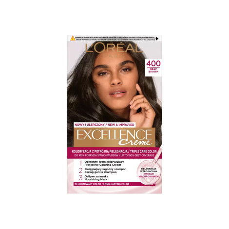 L'Oreal Excellence ক্রিম ট্রিপল কেয়ার হেয়ার কালার 400 ব্রাউন