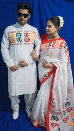 Pohela Boishakh Couple Dress, Tassel Saree with Silk Panjabi