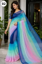 Women's Rainbow Georgette Party Saree, 6 Colours