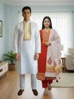 ব্লক প্রিন্ট কাপল থ্রি পিস ও ধুপিয়ান সিল্ক পাঞ্জাবি, 6 রং