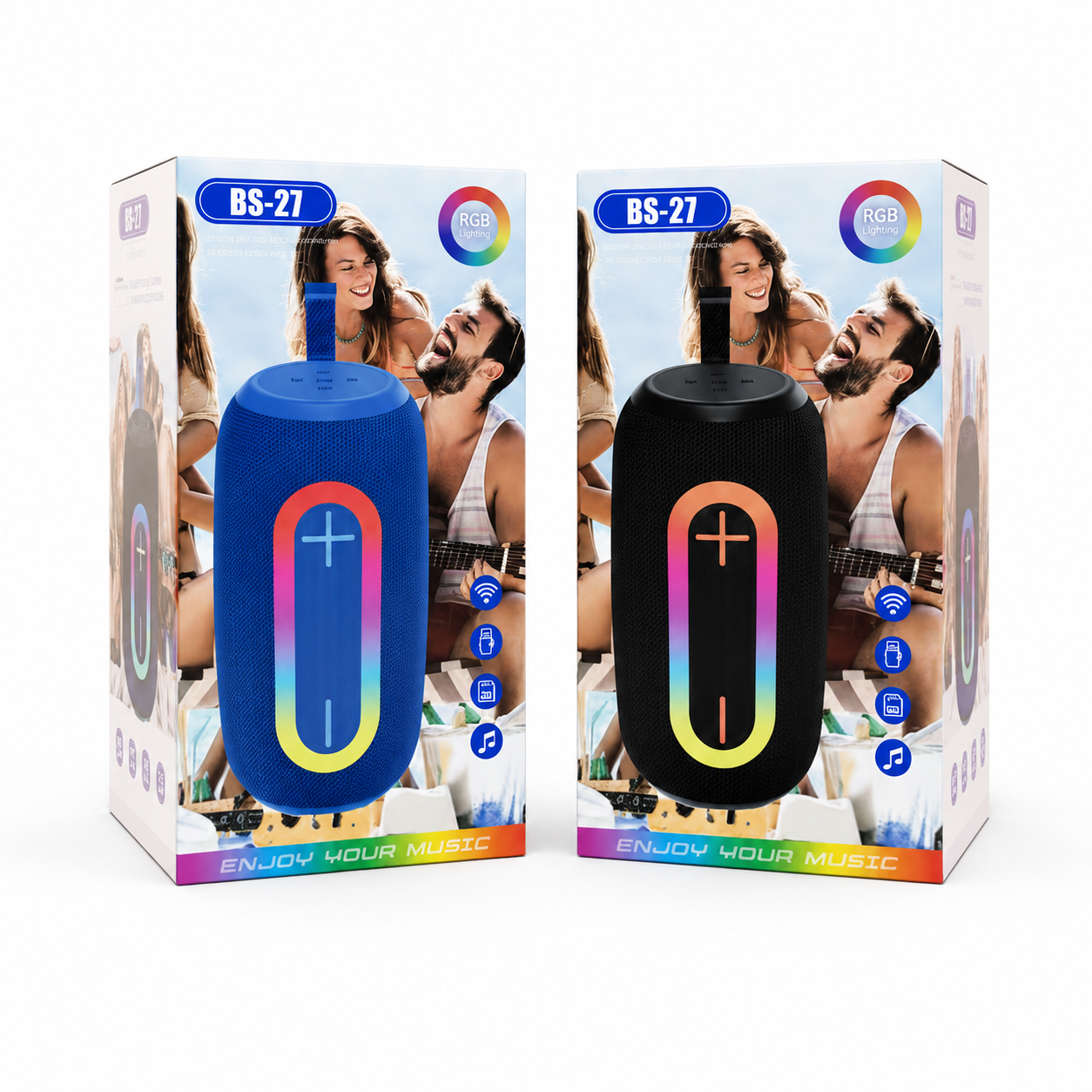 BS-27 RGB পোর্টেবল ওয়্যারলেস ব্লুটুথ স্পিকার – স্প্ল্যাশপ্রুফ, USB ও TF কার্ড সাপোর্ট