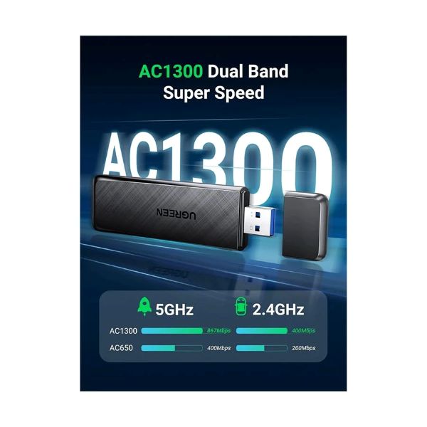 Ugreen CM492 1300 Mbps ডুয়াল ব্যান্ড ওয়াই-ফাই USB অ্যাডাপ্টার