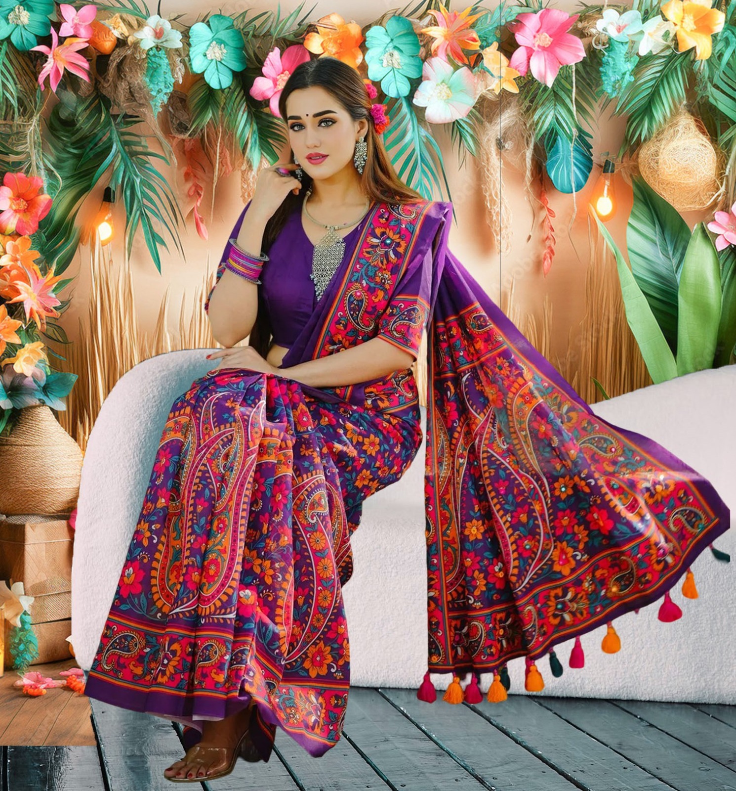 Chanduri Silk Digital Print Saree, 12.5 Haath, 5 Colours