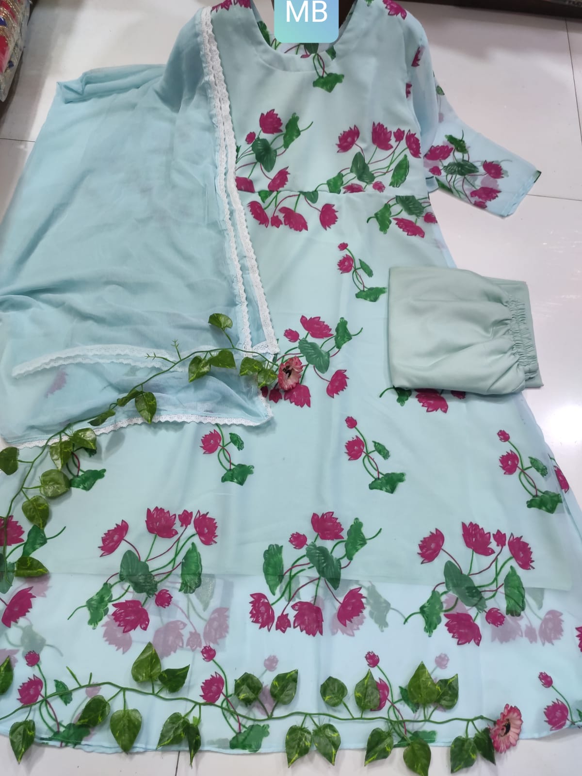 Women's Readymade Georgette Gown Three Piece, Body 42 and 44