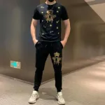 Men's Mesh Jersey Co-Ord Set, Screen Print T-Shirt and Trouser