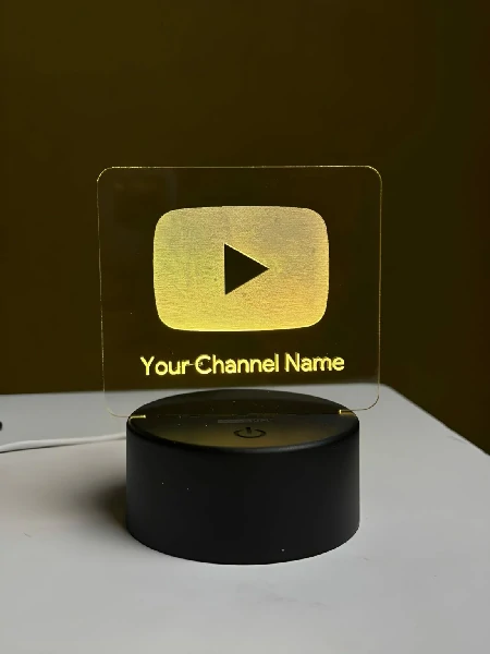 Customizable Youtube Logo Design Acrylic Multicolor Night Lamp – Black