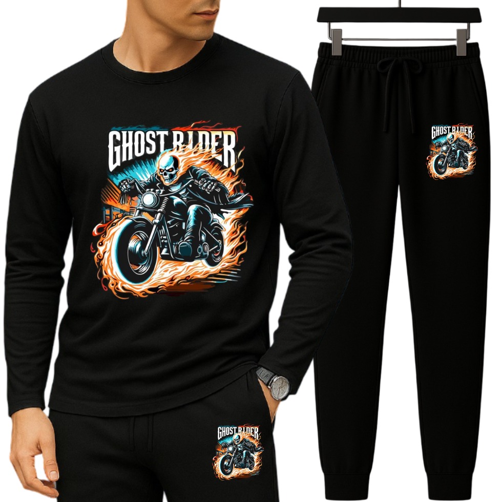 Men's Relaxed Fit Long Sleeve T-Shirt and Suit Fabric Trouser