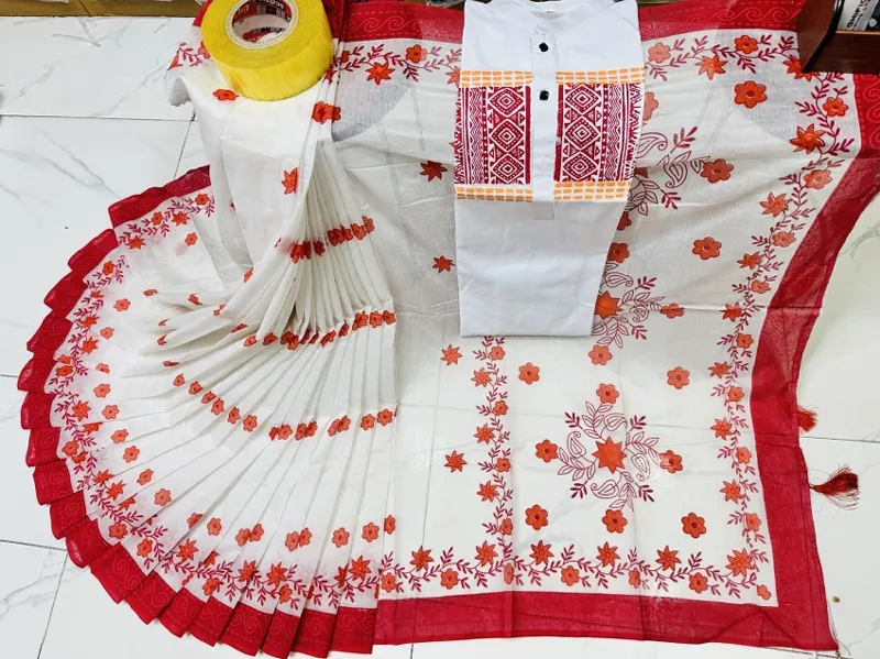 Dhupian and Half Silk Saree with Panjabi Couple Set, 6 Colours