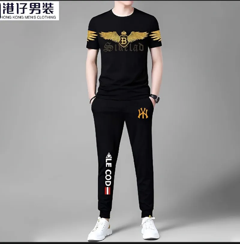 Men's Mesh Jersey Co-Ord Set, Screen Print T-Shirt and Trouser