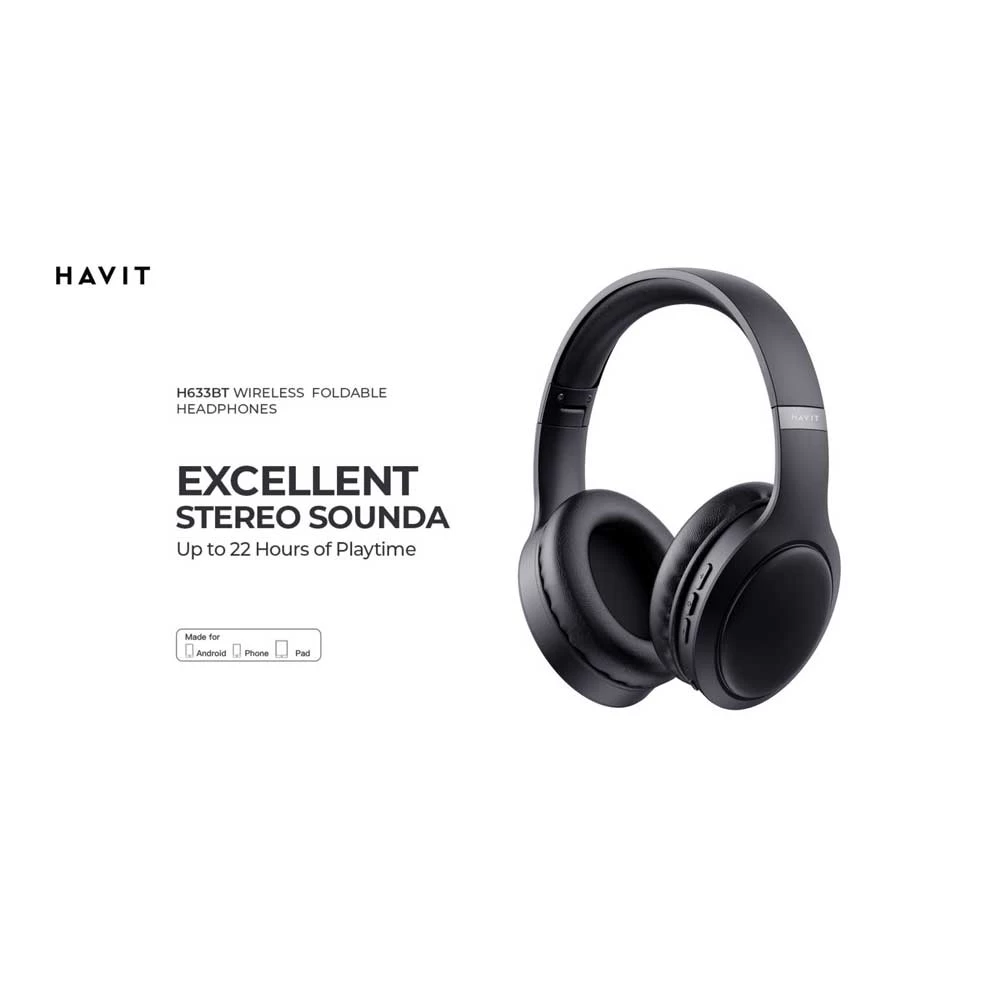 Havit H633BT Foldable Black Bluetooth Headphone