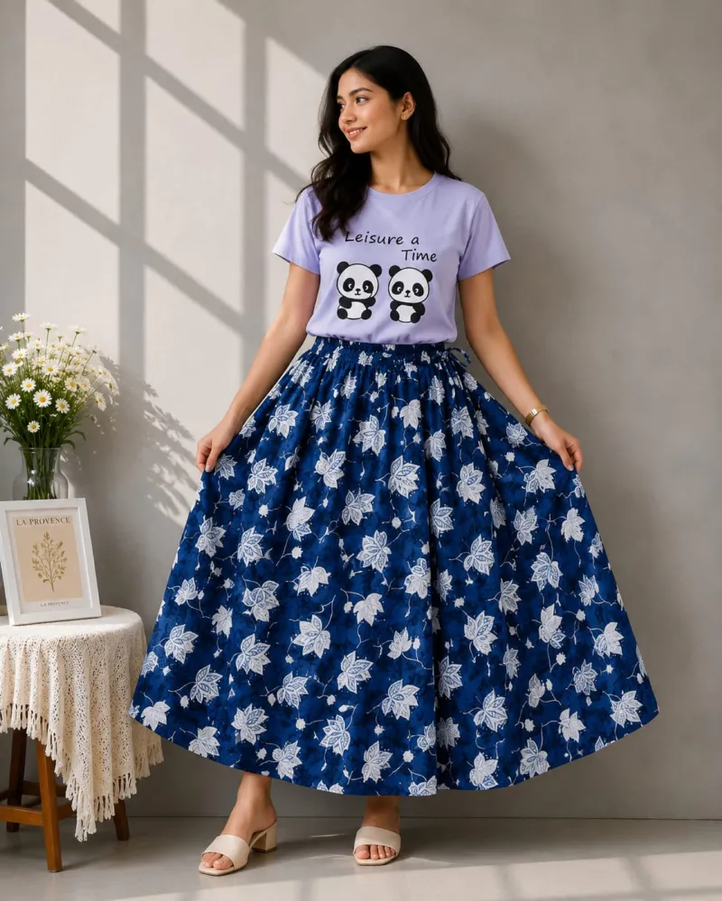 Women's Linen Skirt and Cotton T-Shirt Set, 39 Inch Skirt