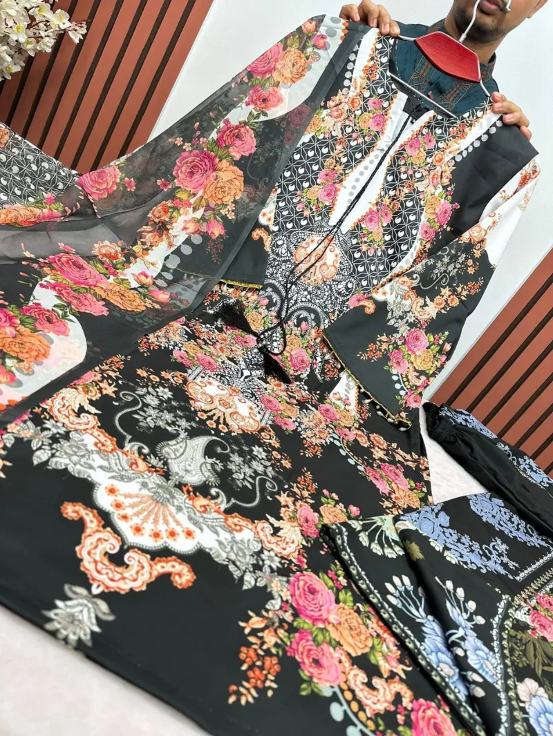 মেয়েদের ডিজিটাল প্রিন্ট থ্রি পিস সেট, M, L ও XL, 3 রং