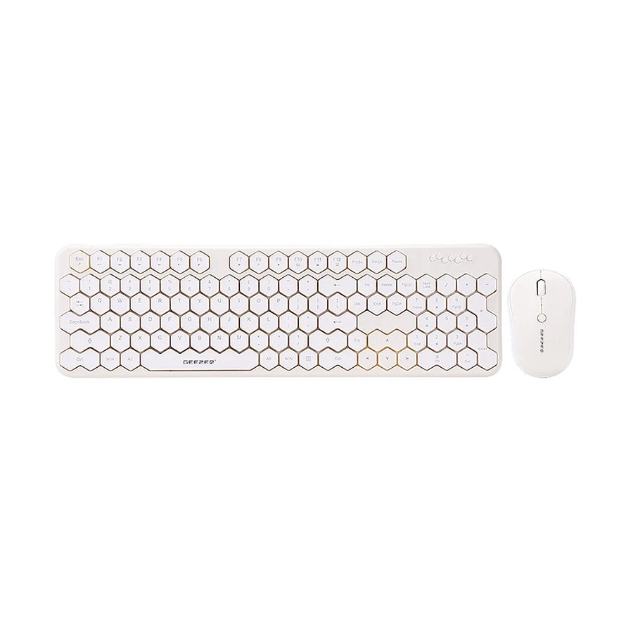 Geezer Honey S Beige & White Wireless Keyboard & Mouse Combo