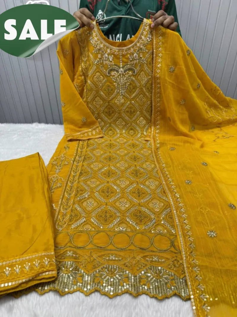 মেয়েদের শিনন জর্জেট থ্রি পিস, টপেটো সিল্ক সালোয়ার