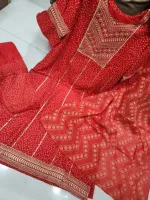Linen Three Piece with Neck Embroidery, Free Size 42